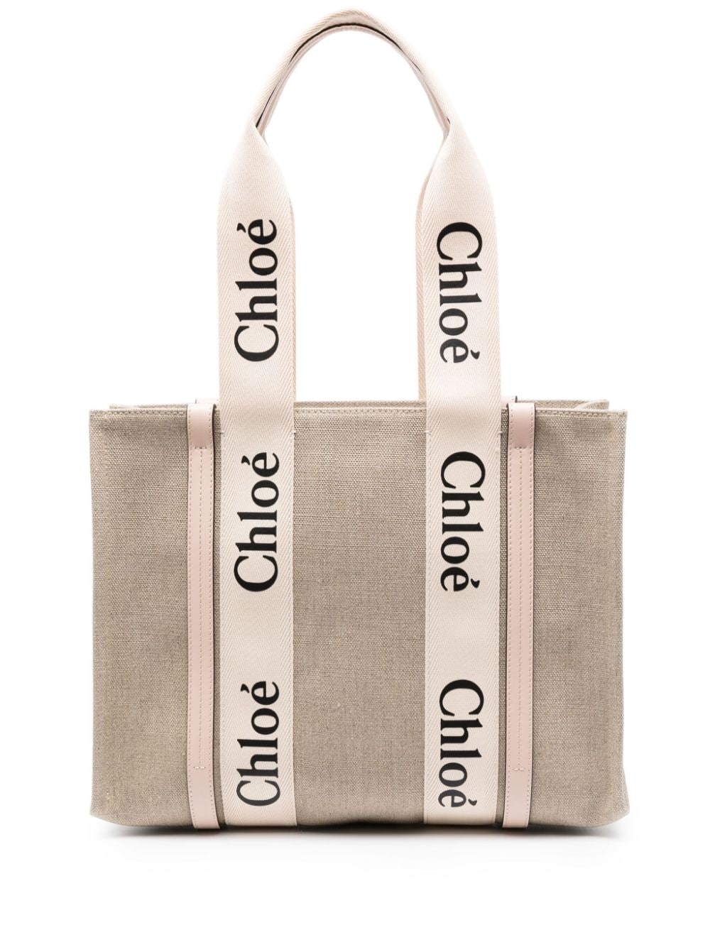 Chloè Woody Medium Canvas Tote Bag in Powder