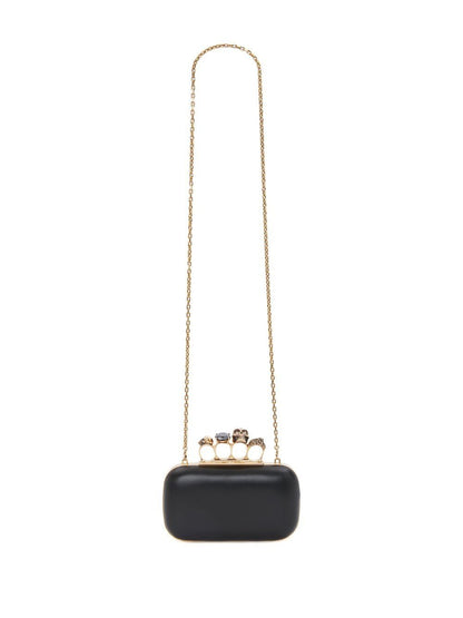Alexander McQueen Knuckle Four Ring Chain Clutch Bag Black