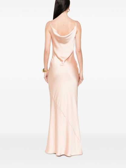 Norma Kamali Maria Cowl-Neck Sleeveless Fishtail Gown Powder Powder