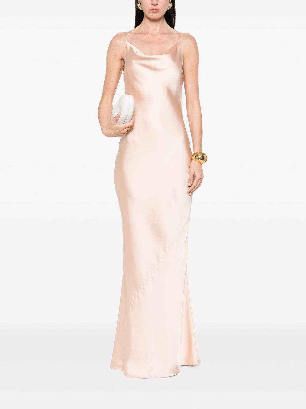 Norma Kamali Maria Cowl-Neck Sleeveless Fishtail Gown Powder Powder