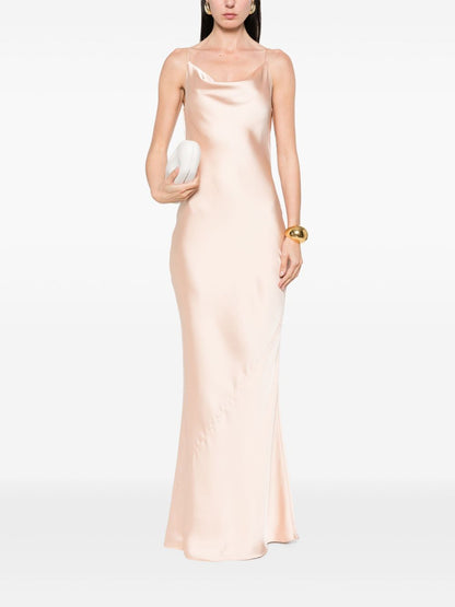 Norma Kamali Maria Cowl-Neck Sleeveless Fishtail Gown Powder Powder