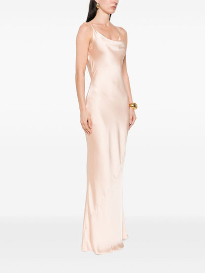 Norma Kamali Maria Cowl-Neck Sleeveless Fishtail Gown Powder Powder