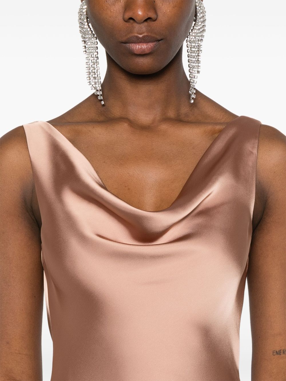 Norma Kamali Maria Cowl-Neck Sleeveless Flared Gown Beige