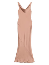 Norma Kamali Maria Cowl-Neck Sleeveless Flared Gown Beige