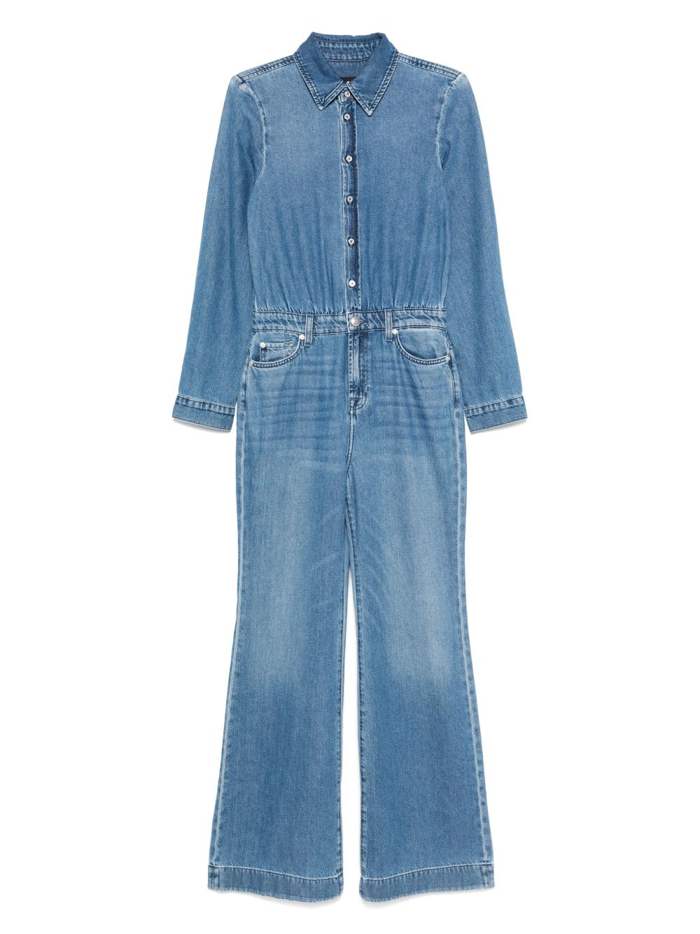 Seven Clear Blue Denim Jumpsuit with Classic Collar and Flared Legs Clear Blue