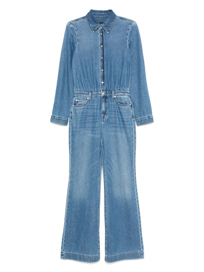 Seven Clear Blue Denim Jumpsuit with Classic Collar and Flared Legs Clear Blue