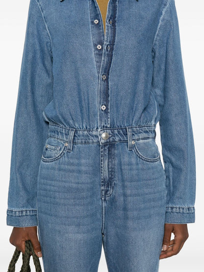 Seven Clear Blue Denim Jumpsuit with Classic Collar and Flared Legs Clear Blue