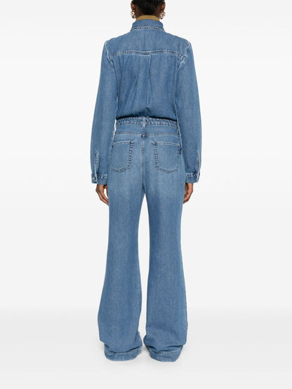 Seven Clear Blue Denim Jumpsuit with Classic Collar and Flared Legs Clear Blue