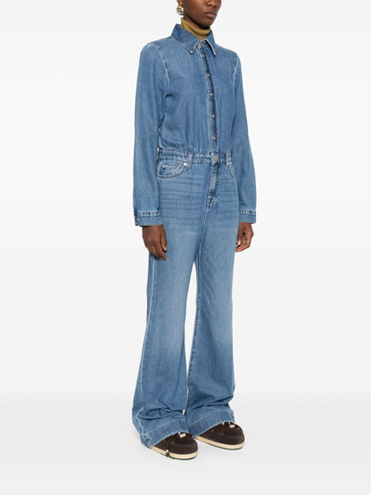 Seven Clear Blue Denim Jumpsuit with Classic Collar and Flared Legs Clear Blue
