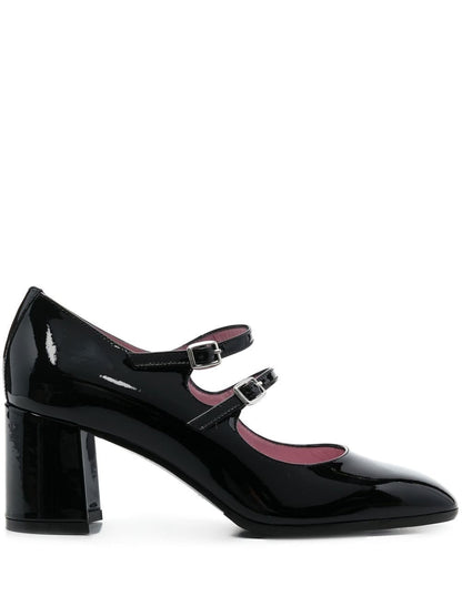 Carel Paris With Heel Patent Leather Double-Strap Pumps Black