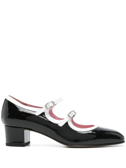 Carel Paris With Heel Double Buckle Patent Leather Pumps Black