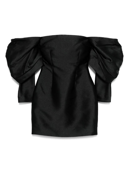 Solace London Freja Draped-Sleeve Mini Dress Black