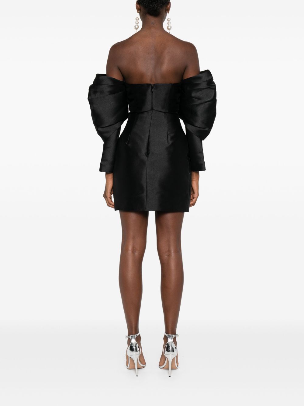 Solace London Freja Draped-Sleeve Mini Dress Black