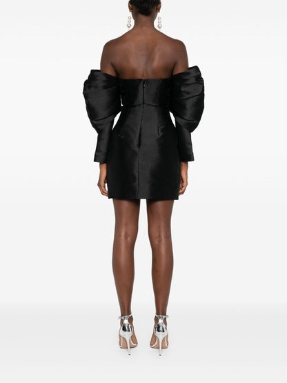 Solace London Freja Draped-Sleeve Mini Dress Black