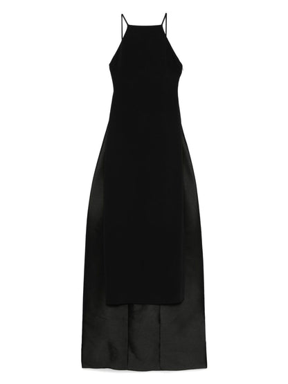 Solace London Ulla Strapless Veil Detail Maxi Dress Black