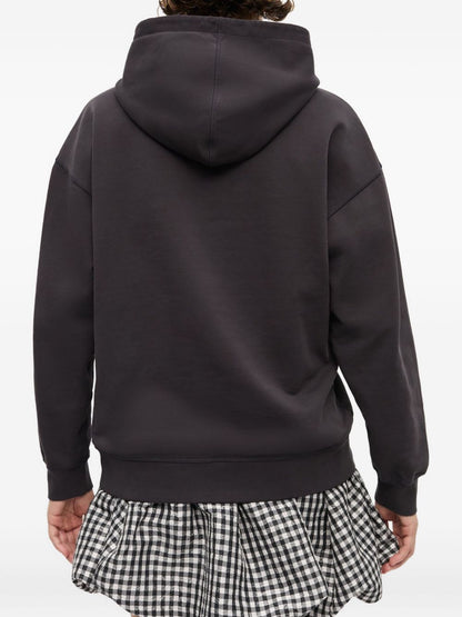 Ganni Oversized Cropped Graphic Organic Cotton Hoodie Grey