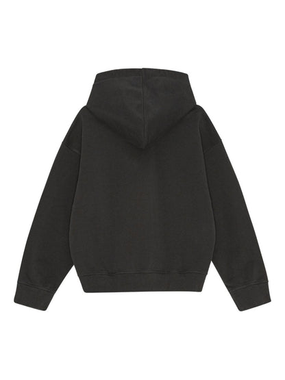 Ganni Oversized Cropped Graphic Organic Cotton Hoodie Grey