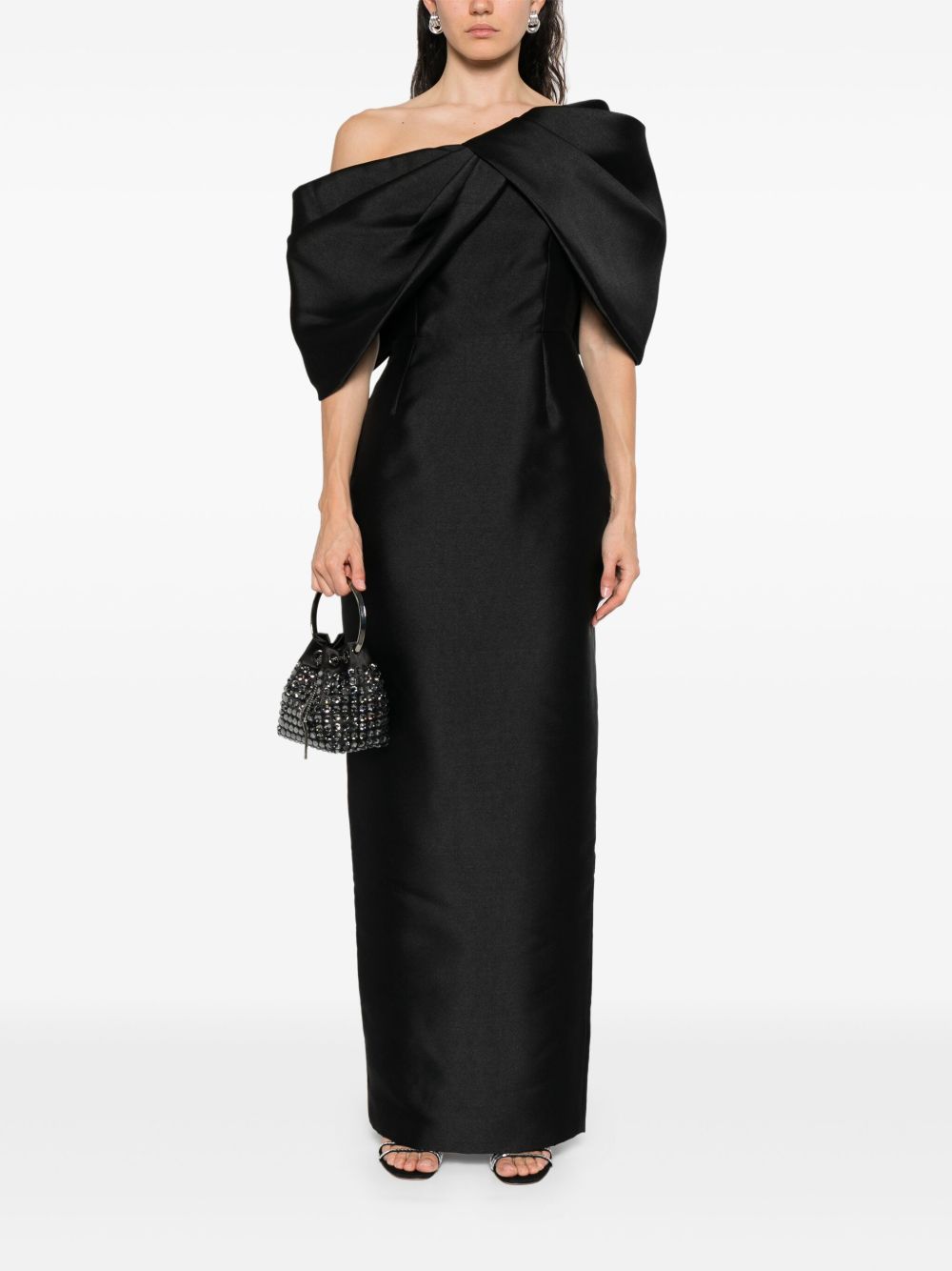 Solace London Asymmetric One-Shoulder Davina Maxi Dress Black