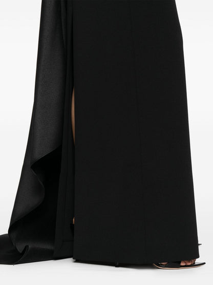 Solace London Off-Shoulder Asymmetric Draped Maxi Dress Black