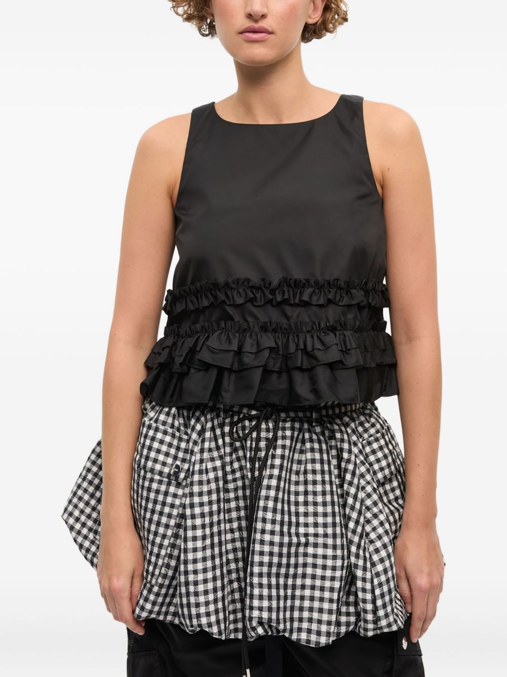 Ganni Sleeveless Ruffled-Hem Scoop-Back Tank Top Black