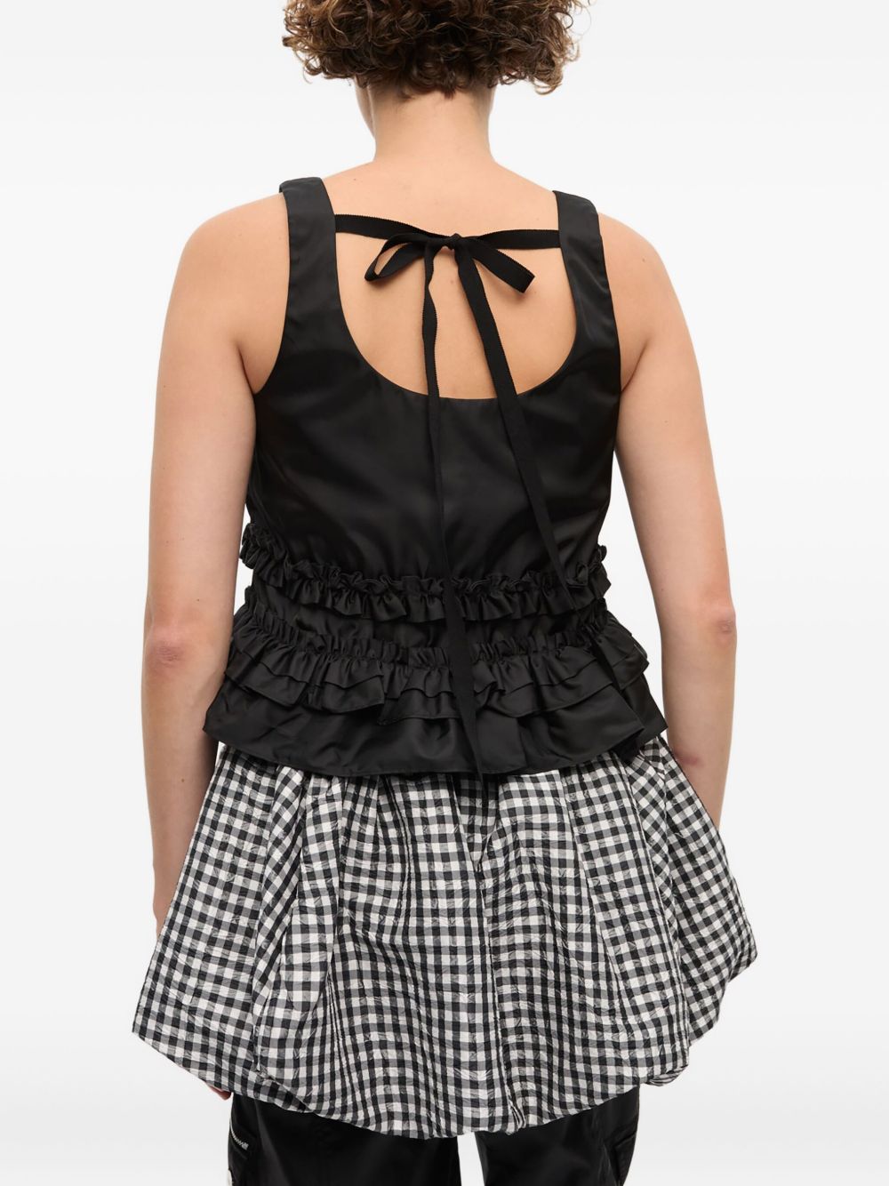 Ganni Sleeveless Ruffled-Hem Scoop-Back Tank Top Black