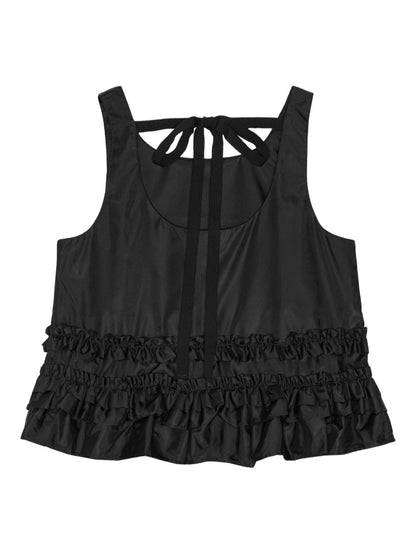 Ganni Sleeveless Ruffled-Hem Scoop-Back Tank Top Black