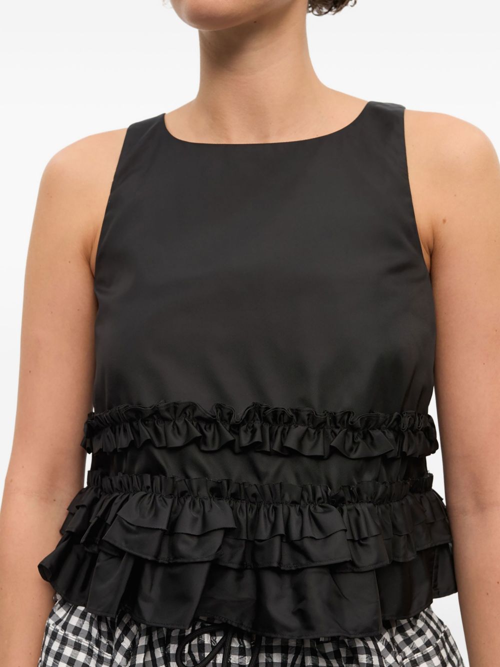 Ganni Sleeveless Ruffled-Hem Scoop-Back Tank Top Black