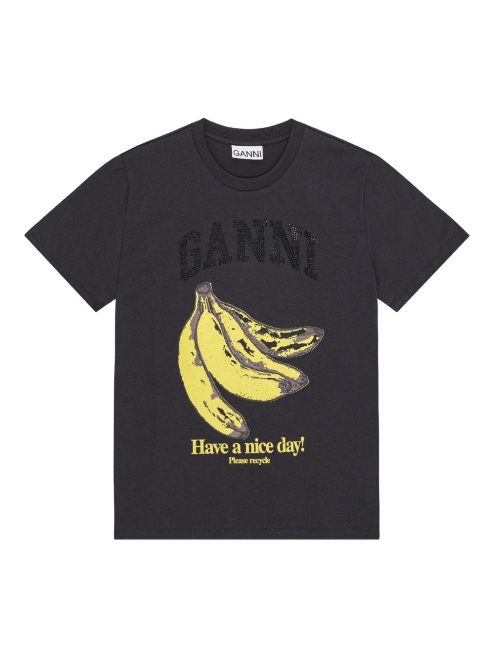 Ganni Organic Cotton Logo-Print Relaxed T-Shirt Grey