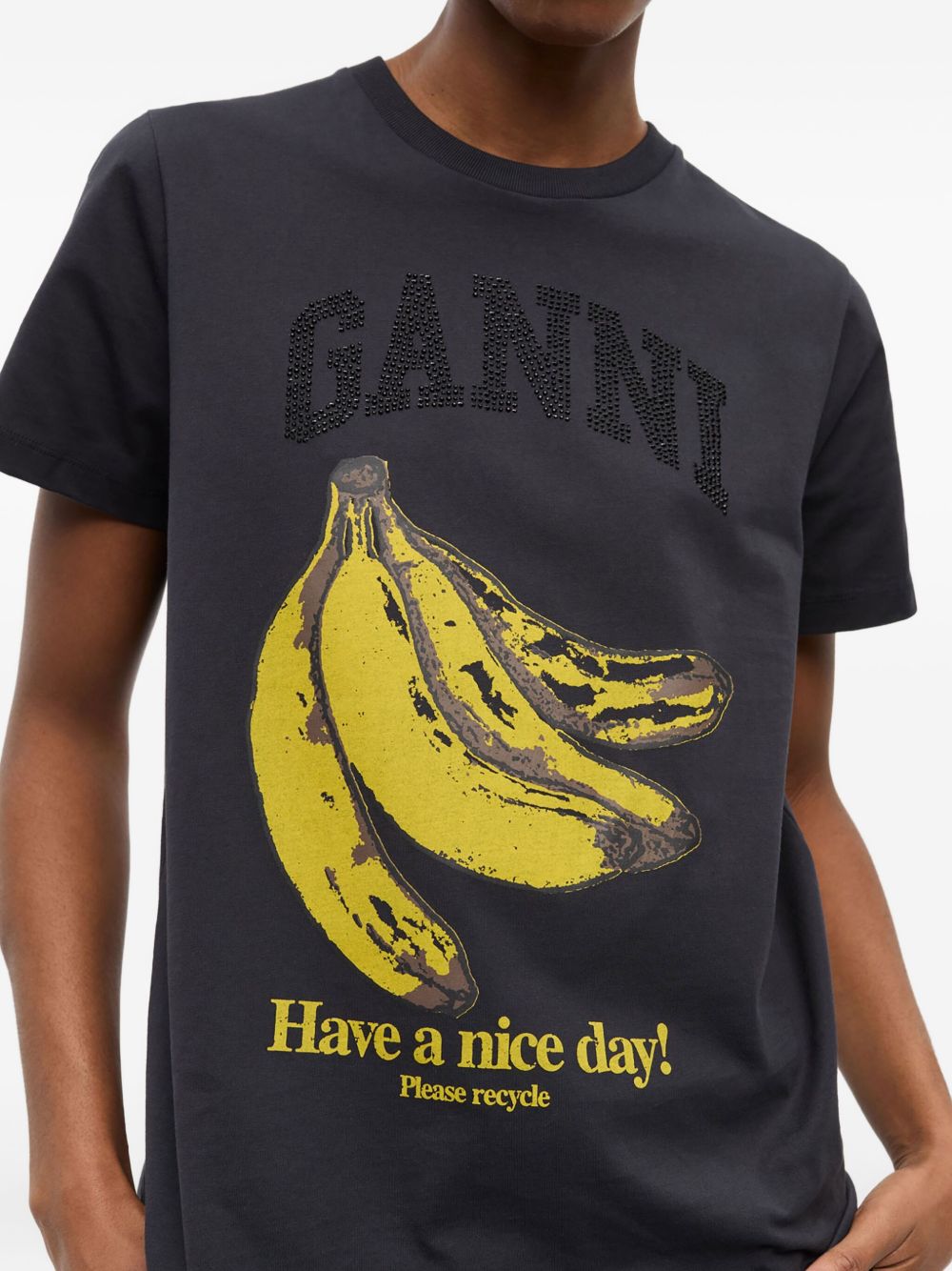 Ganni Organic Cotton Logo-Print Relaxed T-Shirt Grey