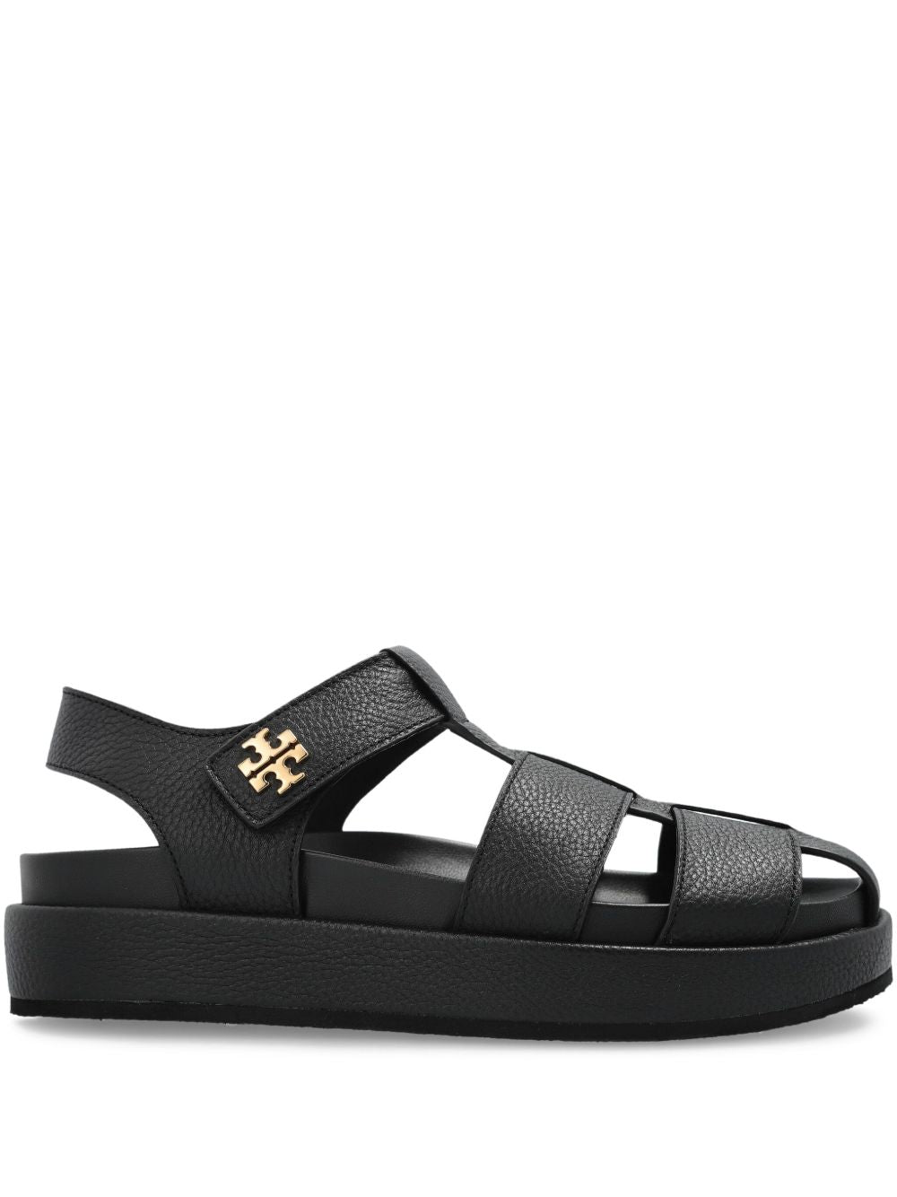 Tory Burch Kira Fisherman Sport Leather Flat Sandals Black