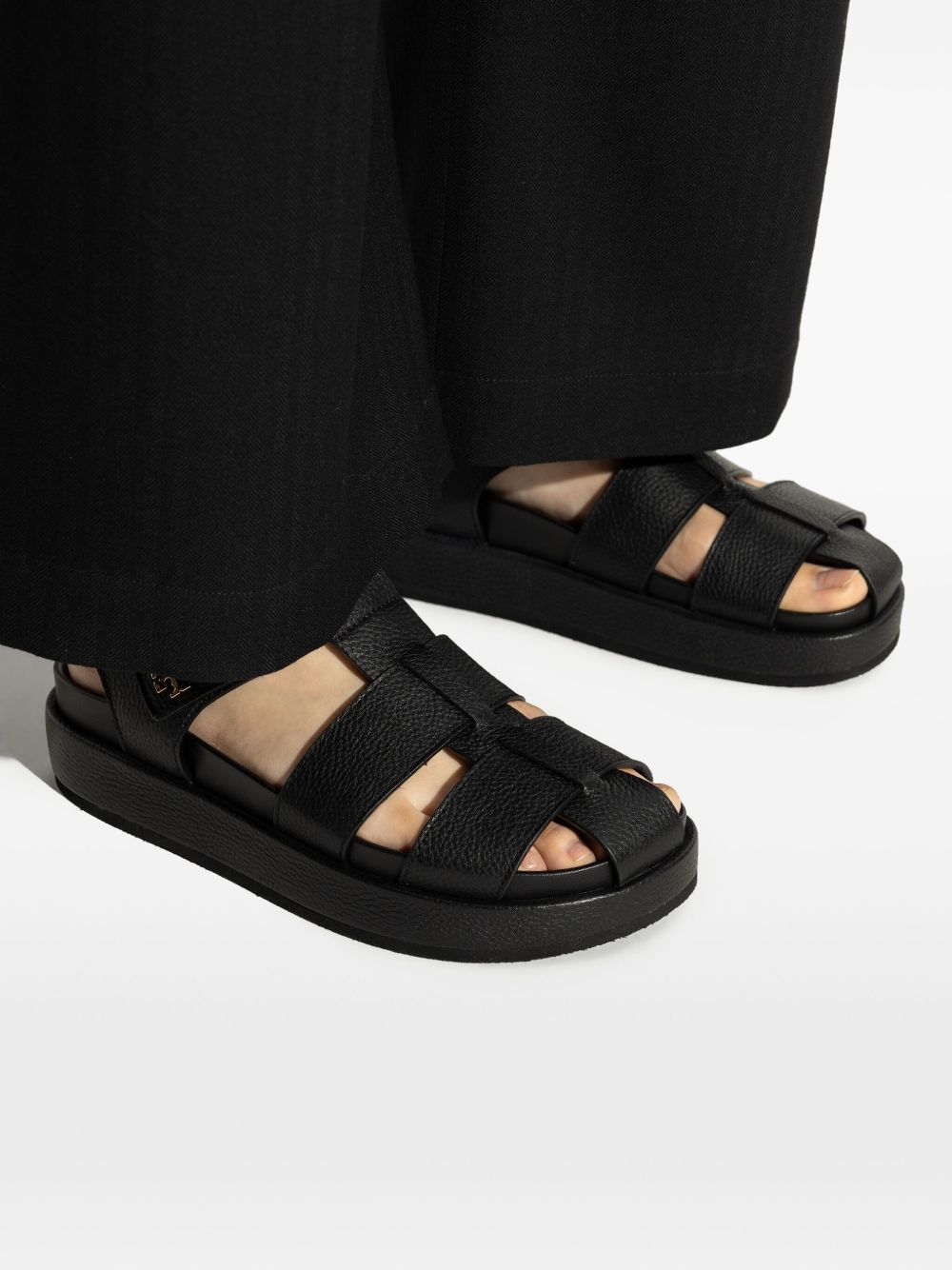Tory Burch Kira Fisherman Sport Leather Flat Sandals Black
