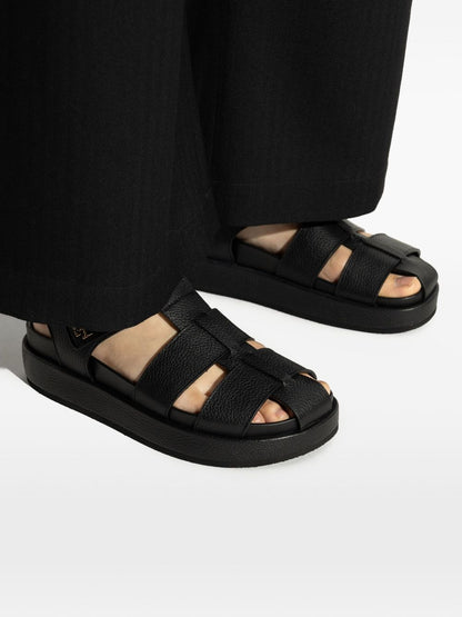 Tory Burch Kira Fisherman Sport Leather Flat Sandals Black