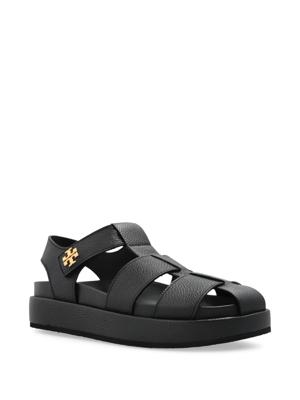 Tory Burch Kira Fisherman Sport Leather Flat Sandals Black