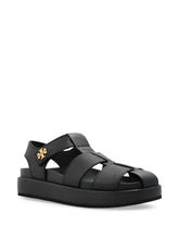 Tory Burch Kira Fisherman Sport Leather Flat Sandals Black