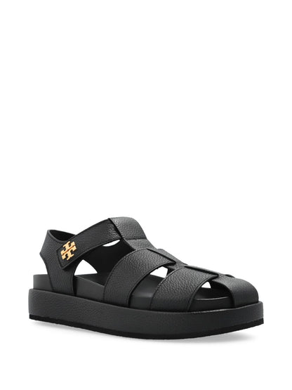 Tory Burch Kira Fisherman Sport Leather Flat Sandals Black