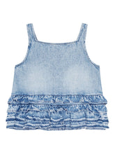 Ganni Denim Ruffled Backless Top Clear Blue