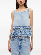 Ganni Denim Ruffled Backless Top Clear Blue