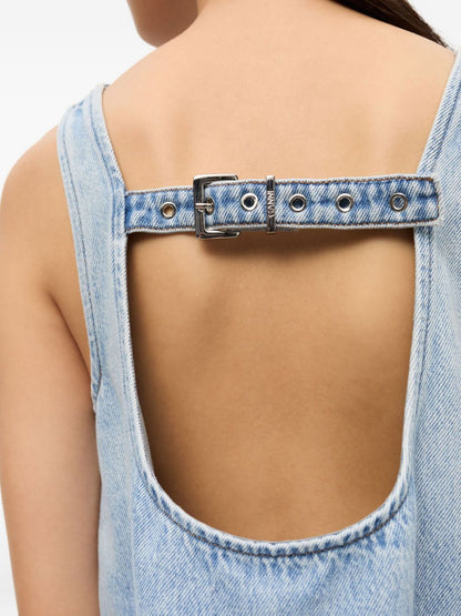 Ganni Denim Ruffled Backless Top Clear Blue