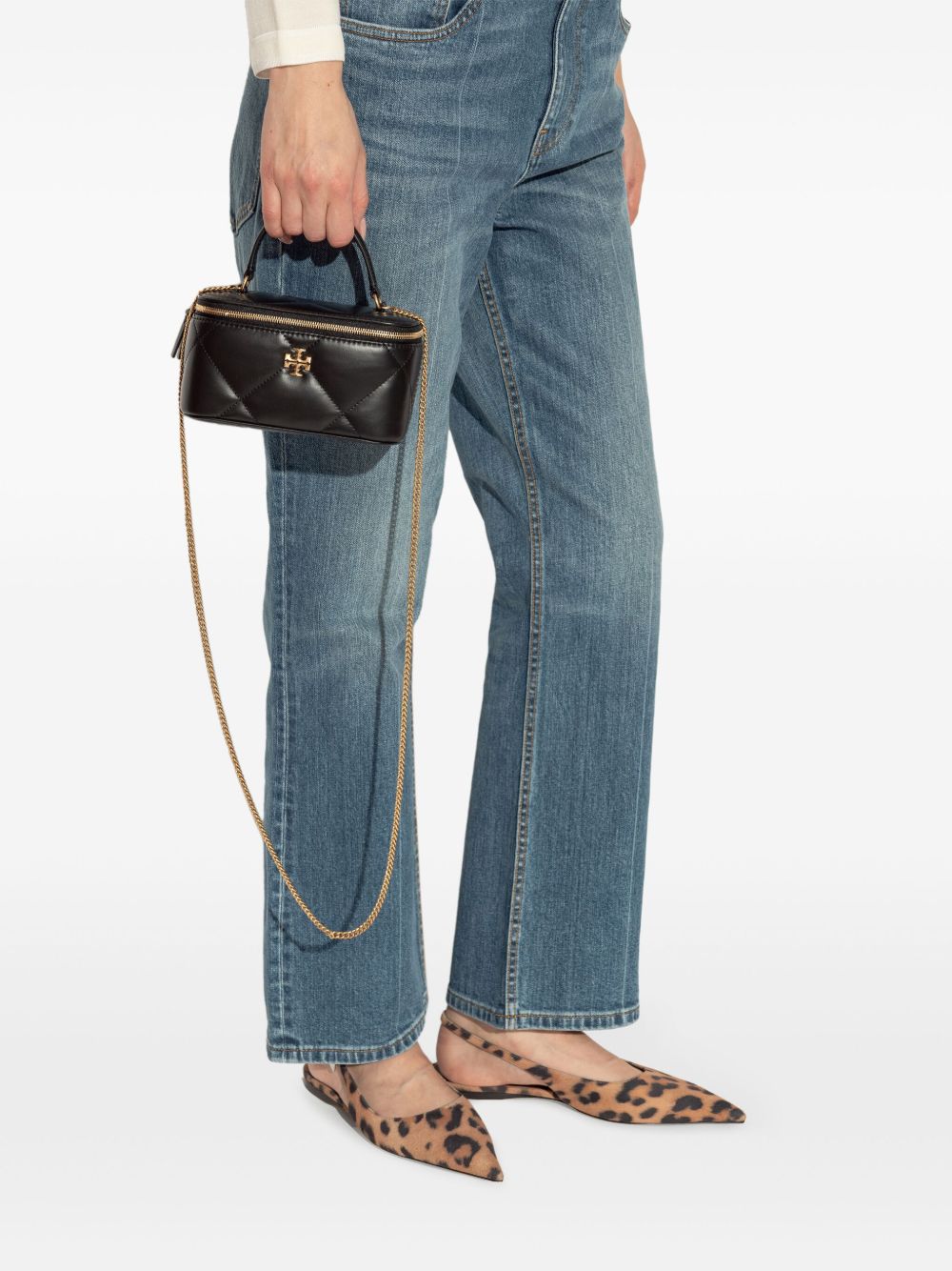 Tory Burch Kira Diamond Quilted Leather Vanity Shoulder Bag Black