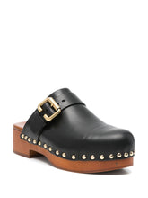 Chloè Jeannette Black Leather Mid-Heel Clogs Black