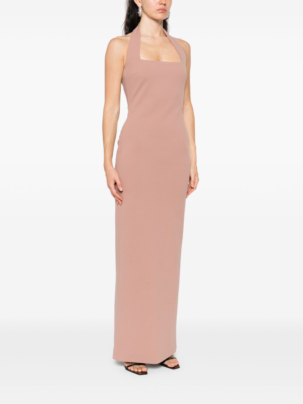Solace London Ilona Beige Halterneck Maxi Dress Beige