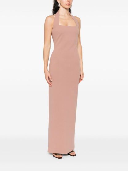 Solace London Ilona Beige Halterneck Maxi Dress Beige