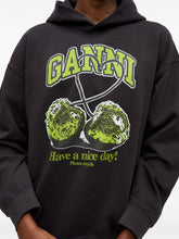 Ganni Oversized Cherries Organic Cotton Hoodie Grey Grey