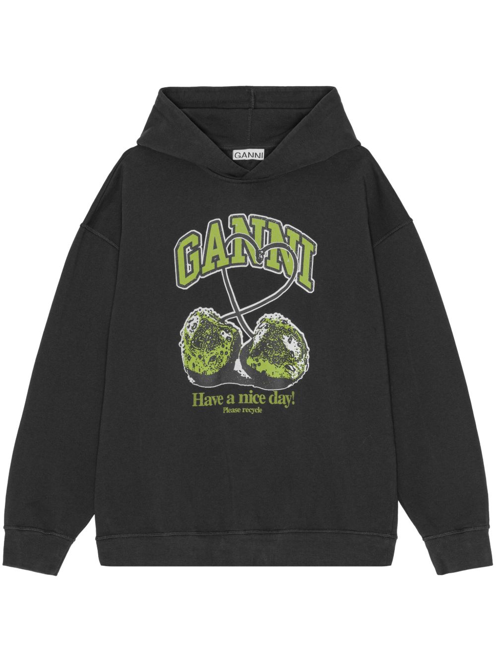 Ganni Oversized Cherries Organic Cotton Hoodie Grey Grey