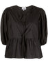 Ganni Cotton Peplum Top with Puff Sleeves Black black