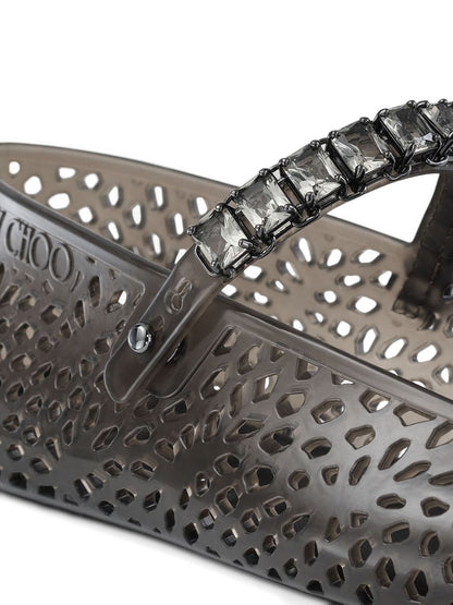 Jimmy Choo Jelly Crystal Embellished Flat Ballet Shoes Black Black
