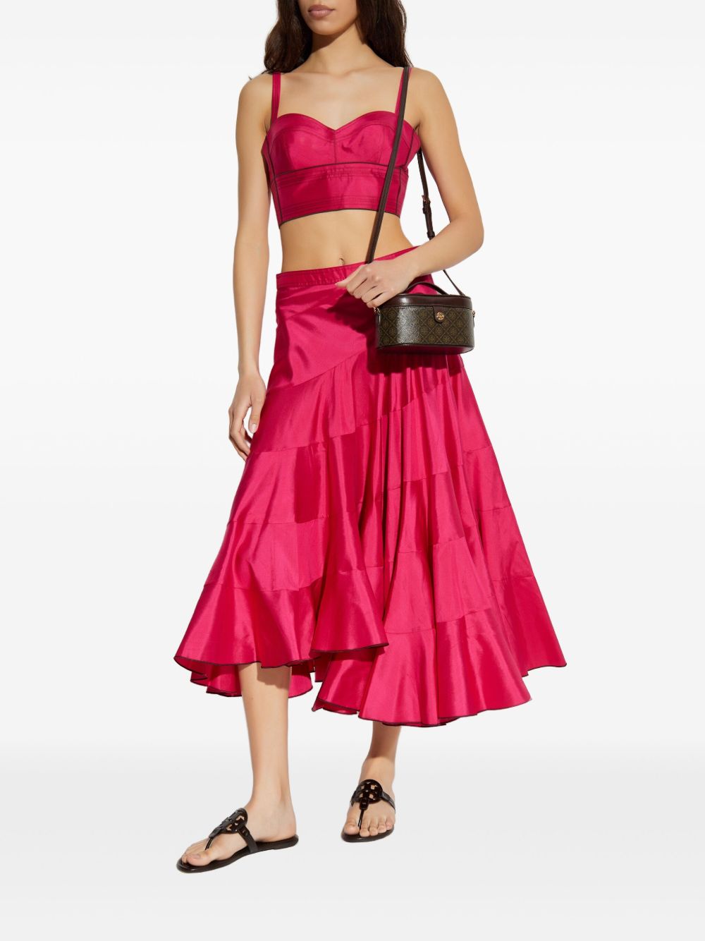 Tory Burch Silk Asymmetric Panelled Midi Skirt Fuchsia fuchsia