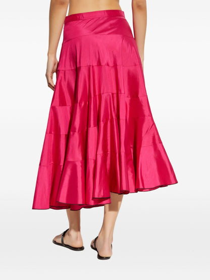 Tory Burch Silk Asymmetric Panelled Midi Skirt Fuchsia fuchsia