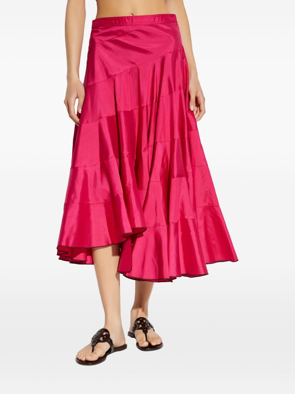 Tory Burch Silk Asymmetric Panelled Midi Skirt Fuchsia fuchsia