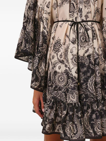 Zimmermann Rhiannon Cream Paisley Silk Mini Dress Beige